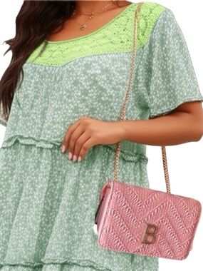 BEBE Emboss NOLA Chain Crossbody Shoulder Bag in Barbiecore Pink NWT